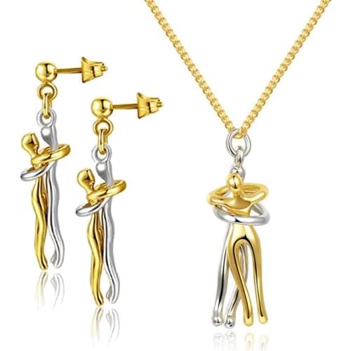 Abstract Lover Hug Drop Earrings Wicca Amulet Love Body Embrace Pendant Necklaces Jewelry Romantic Valentine Gift Women