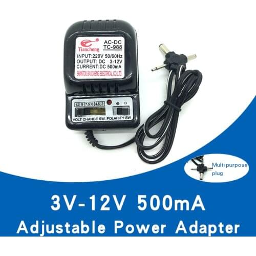 AC DC 200V to 3-12V Adjustable DC Power Transformer Cross Plug Radio Repeater Power Adapter Charger for Home Travel Use