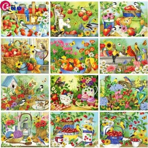 5d Diy Diamond Painting Full Square Drill Birds Fruit Flower Diamond Embroidery Autumn Garden Home Decor Diy Kits Gift