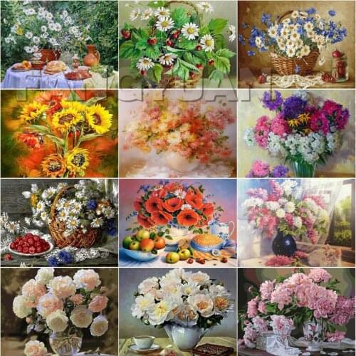 Full Square Round Drill Flowers Diamond Painting Handmade Rhinestones Diamond Embroidery Floral Diamond Mosaic Wall Art Pictures