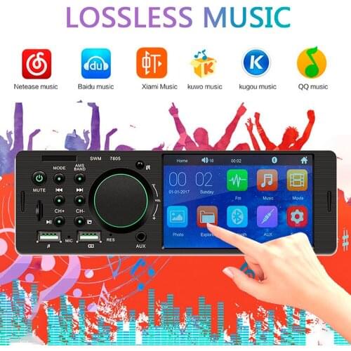 Touch Screen Car Radio 1 Din 4.1' Bluetooth Audio Video MP5 Player TF USB Fast Charging ISO Remote Stereo System Head Unit 7805C