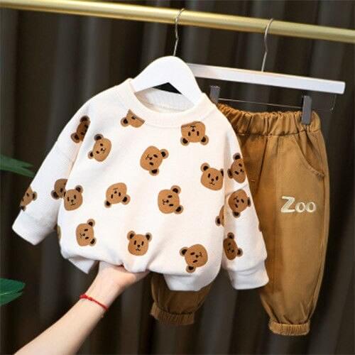 Bibcola Newborn Clothes Set Little Kids Boys Girls Clothing Fashion Casual Tracksuit Long Sleeve Cute Cartoon Print Suit