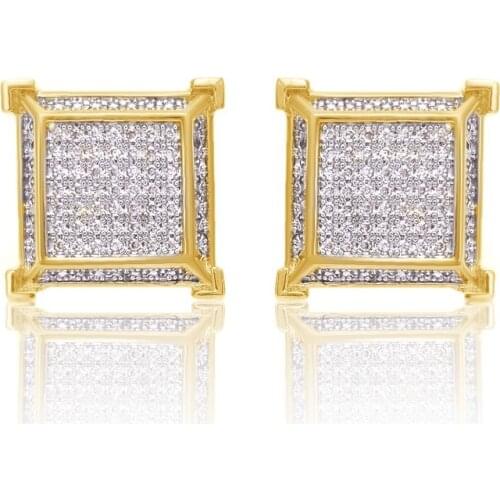 Big square micro pave cz screw back earring for men women Gold color iced out hiphop earrings
