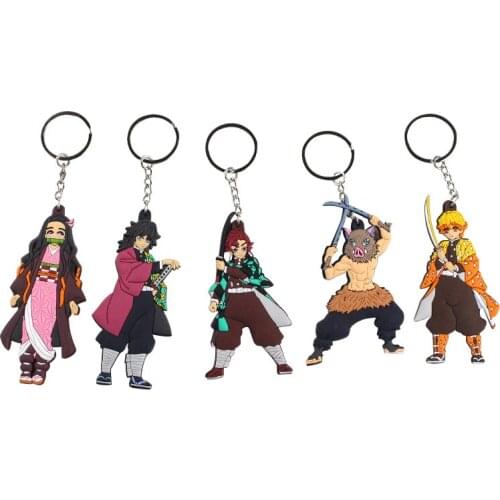 5pcs/set 8.5-9.5cm Anime Demon Slayer Kimetsu No Yaiba Keychain Figure Toys Tanjirou Nezuko Zenitsu Pendant Keyring