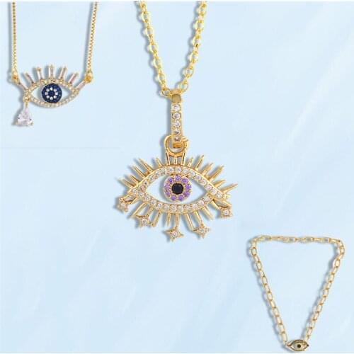 Turkish Purple Blue Eye Shape Womens Necklaces Personalize Fashion Creative Female Necklace Stars Drop Couple Pendants Jewelry