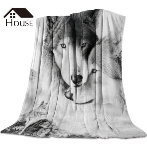 Wolf Love Black And White Blanket Funny Printed Soft Boy Girl Baby Coral Fleece Animals Blankets Warm Sofa Bed Sheets