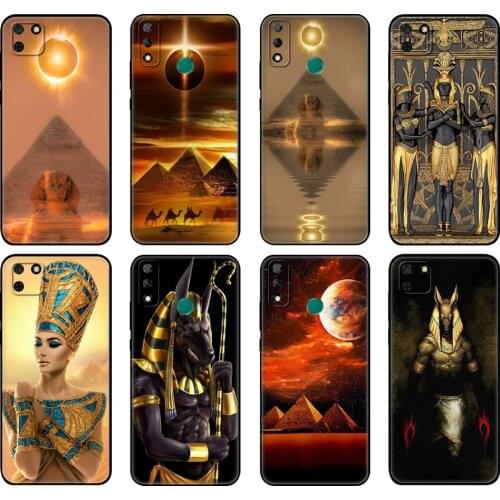 Black tpu Case For Huawei Y9S Y6S Y8S Y5P Y7P Y8P Case For Huawei Y5 lite Prime 2018 Y6 2019 Cover Egypt Nefertiti Anubis Ankh