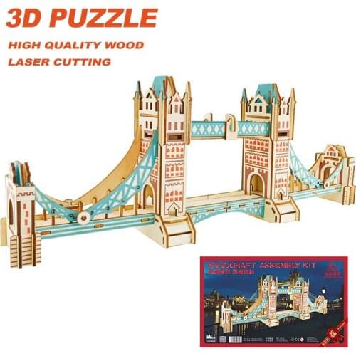 DIY Laser Cutting 3D Tower Bridge Wooden Puzzles Learning Educational Toy Game Assembly Toys for Children Jigsaw Kids Toy