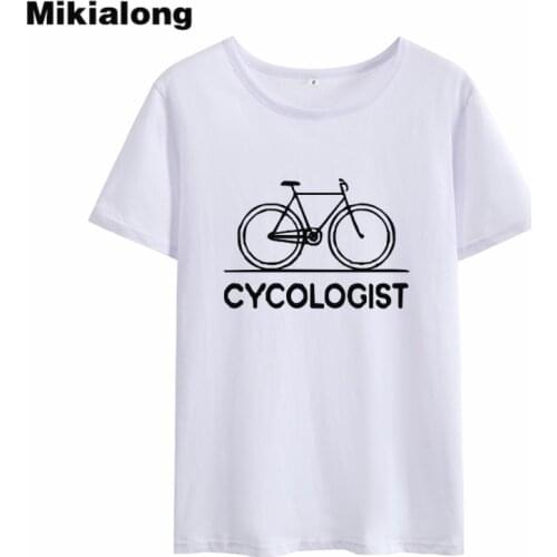 Mikialong Bicycle Graphic Streetwear Tshirt Women 2018 Summer Short Sleeve Cotton Tee Shirt Femme Black White T-shirt Women