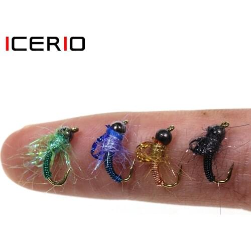 ICERIO 8PCS Caped Avenger Fast Sinking Copper Wire Tungsten Bead Head Baetis Nymph Flies Trout Fly Fishing Lures #14