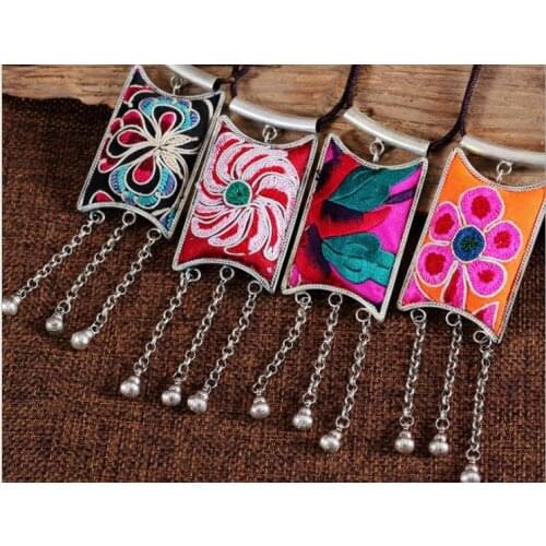 Chinese Miao silver female Necklace retro wind old women embroidered pendant hanging ornaments