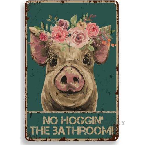 Nice Butt Pigs Plaque Toilet Bathroom Decor Poster Metal Tin Signs Rustic Shabby Tin Plate Retro Restroom Wall Vintage Decor