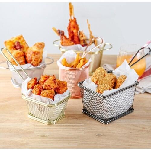 Creative tableware 304 stainless steel fried chicken snack basket French fries food chip bowl dish plate net kitchen tool 2pcs