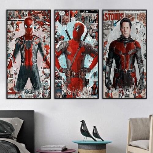 Marvel Avengers Graffiti Art Canvas Painting Watercolor Spiderman Deadpool Art Wall Poster Childrens Room Home Decor Painting