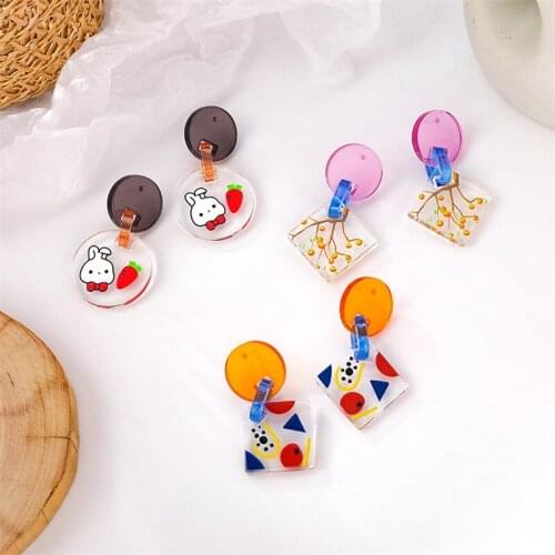 Cute Fashion Fun Transparent Acrylic Small Animal Fruit Earrings Female 2021 Summer New Design Women Dangle Jewelry Decoration