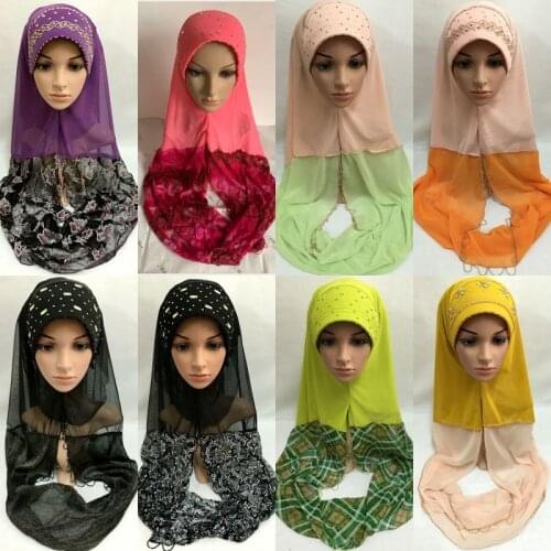 Muslim Handcrafted Beaded Rhinestone Headscarf Shawl Cap Islamic Wrap Head Scarf Amira Hijab Arab Women Party Shayla Headwear