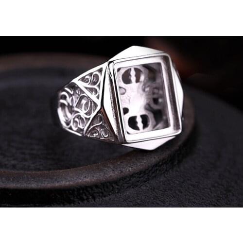 925 Sterling Silver Semi Mount Men Ring Square Cabochon 10x13mm 11x14mm 12x15mm 13x16mm Trendy Fine Jewelry Setting Adjustable