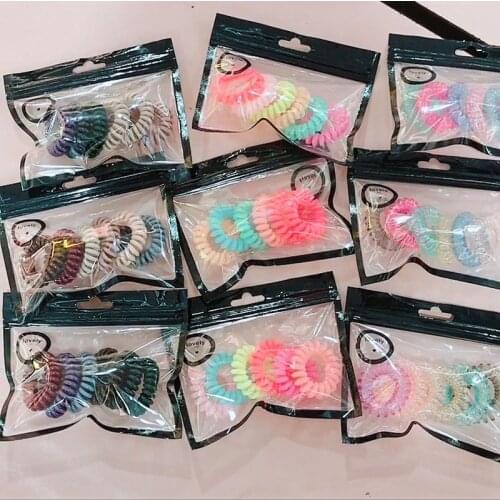 6pcs Set Women Thin Colorful Elastic Plastic Rubber Telephone Cord Wire No Crease Hair Ties Scrunchies Hair Ring Band Headband