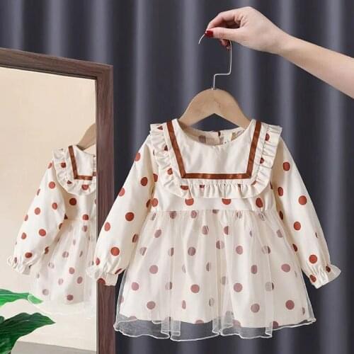 Toddler Girls Clothes 2021 Spring Baby Girls Long Puff Sleeve Floral Dresses Childrens Clothing Kids Princess Girls Dot Dresses