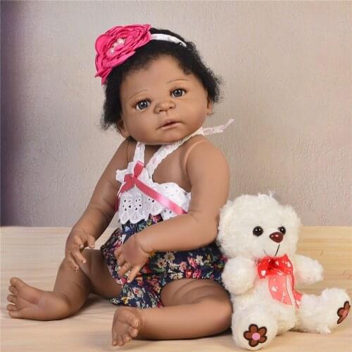 23" Full silicone reborn dolls lifelike real African baby black dolls toys for children gift can bathe bebe reborn