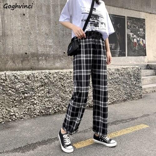 Casual Pants Women Plaid Wide-leg Long Trousers Ulzzang Vintage Streetwear Kpop Leisure All-match Retro Korean Style Fashion New