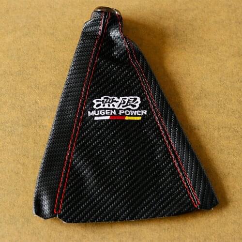 Jdm MUGEN Carbon Fiber Look Shift Lever Knob Boot Cover Shift Knob Collars With Red Stitching