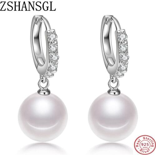2019 Pearl Earrings Genuine Natural Freshwater Pearl 925 Sterling Silver Earrings Pearl Jewelry For Wemon Wedding Mothers Gift