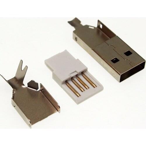 100set 3 in 1 DIY USB male plug socket A type DIY Soldering wire 2.0 usb connector