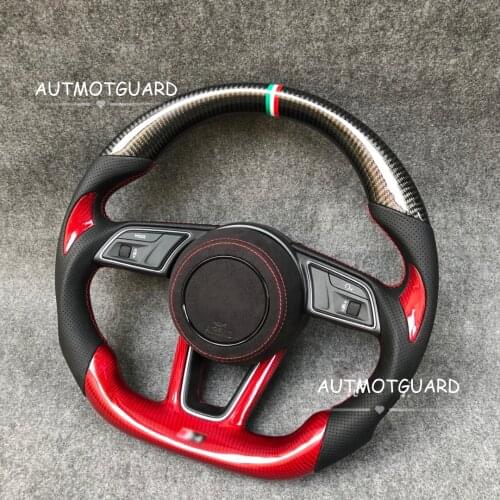 Cuatomized Real Carbon Fiber Sports Steering Wheel Alcantara Leather compatible for Audi A3 A4 A5 2017-2020