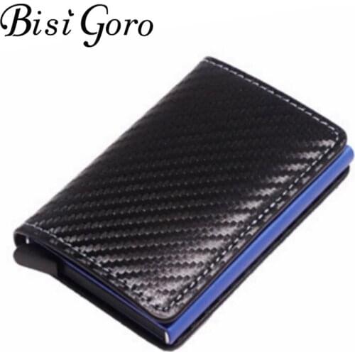 BISIGORO Slim Mini Wallet Carbon Fiber Card Holder Wallets Men Brand Rfid Black Magic Trifold Leather Small Money Bag Male Purse