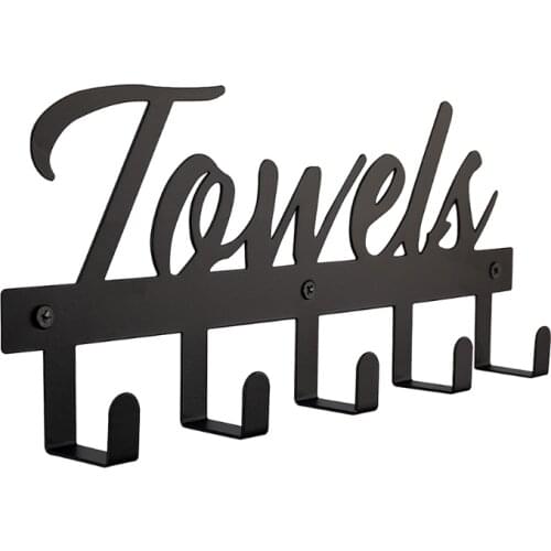 Towel Coat Rack Wall Mounted 5 Hooks Over the Wall Door Black Sandblasted for Lavatory Kitchen Storage Organizer Rack
