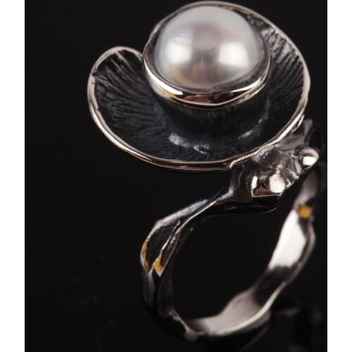 UM US JEWELRY Pearl Cubic Zirconia 925 Sterling Silver Women 'S Ring