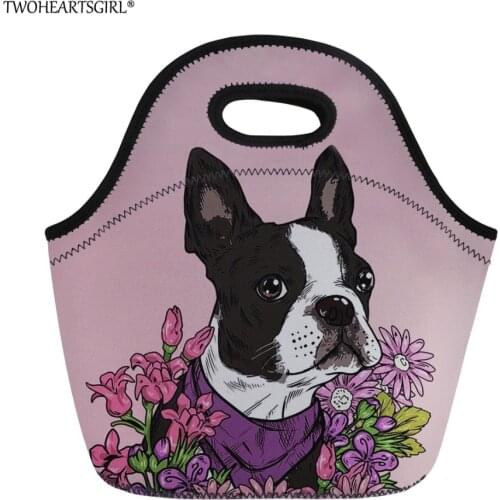 Twoheartsgirl Kawaii Boston Terrier Print Lunchbag Picnic Food Bag for Women Tide Kids Insulated Cooler Lunch Bag Food Bags