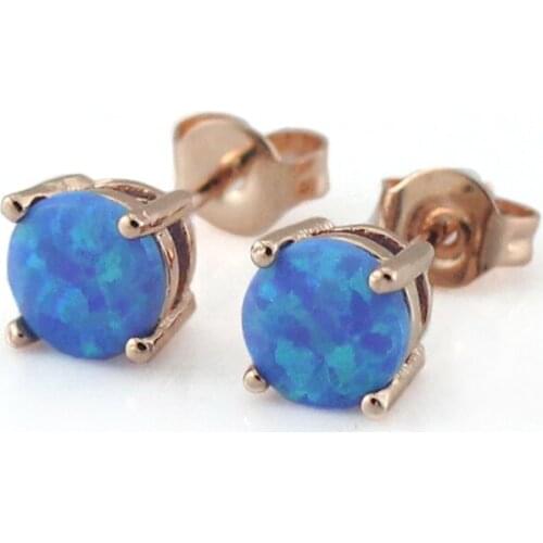 Blue Fire Opal Rose Gold Color Stud Earrings Women and Mens OE268
