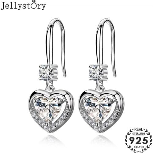Jellystory 925 sterling silver earrings with heart shaped sapphire gemstone drop earring fine jewellery for female wedding party