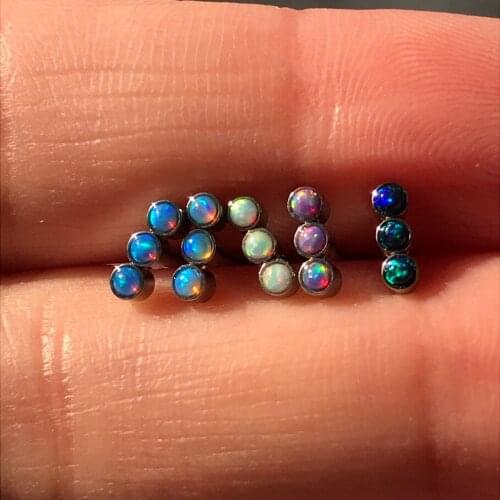 Helix Piercing Ombligo Stainless Steel 16G Internal Thread Triple Opal Labret Lip RinTragus Conch Cartilage Earring Body Jewelry