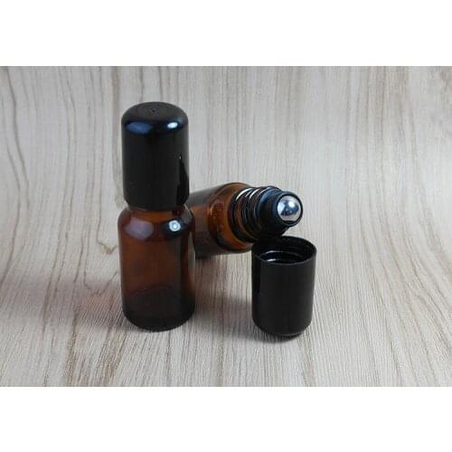 10pcs/lot 10ml Amber fragrance glass bottle Essential Oil Glass Roller ball Aromatherapy Bottle with Black lid