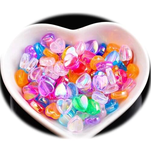 100p/pack 9mm heart AB color Acrylic Beads Loose Spacer Beads for DIY clothes bag cap headdress Bracelet Necklace Jewelry Making