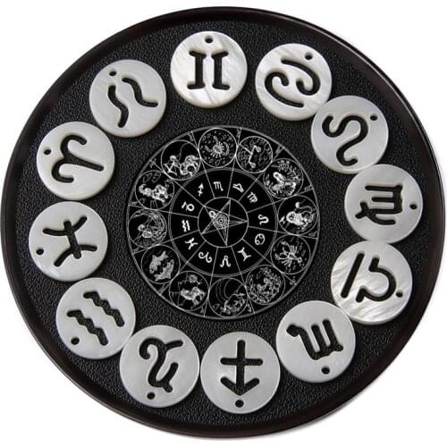 12 Zodiac Natural White Mother Of Pearl Shell Beads Constellation Charm With Hole Jewelry Accessories DIY For Necklace Bracelet