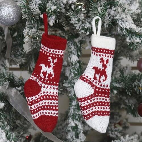 2021 Christmas Decoration Wall Door Hanging Elk Pattern Stocking Gift Bag Christmas Tree Decor Ornament Home Decor 1 Pcs