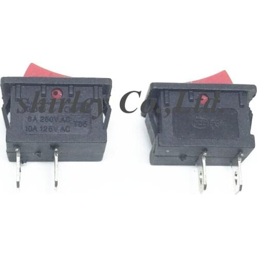 Free shiiping 100Pcs Rocker Switch 15*21mm 15x21mm red Push Button Mini Switch 6A-10A 250V KCD1-101 2Pin On-Off