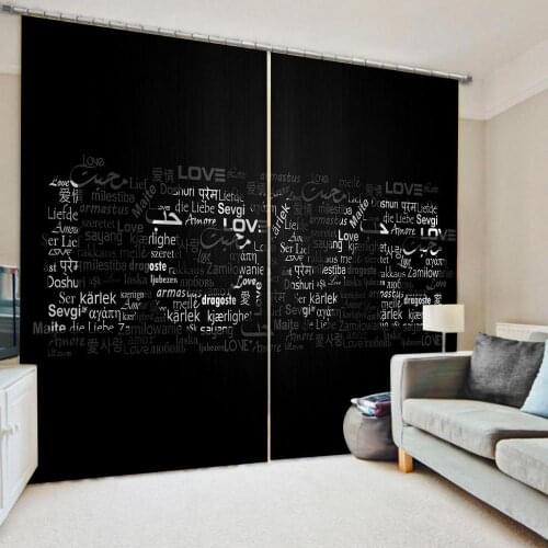 Black curtains love curtain Modern Home Decoration Blackout 3D Curtain stereoscopic lifelike