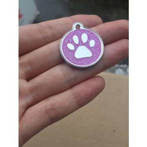 Custom dog paw tag cheap purple color dog tag high quality custom metal paw dog tag
