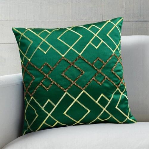 DUNXDECO Art Home Emerald Cushion Cover Decorative Pillow Case Luxury Vintage Bead Geometric Embroidered Sofa Bedding Coussin