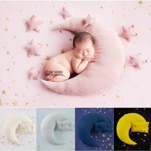 Dvotinst Newborn Baby Photography Props Moon Stars Mini Pillow Blingbling Stars Background Blanket Set Studio Shoots Photo Prop