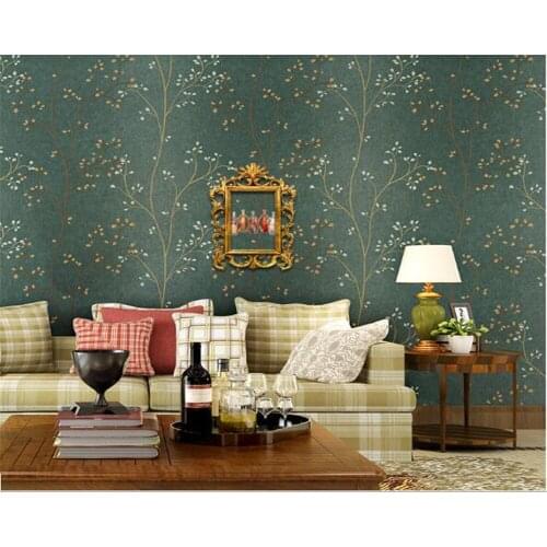 Beibehang Factory wholesale dark green retro wallpaper vine flower TV background wall decoration main material wallpaper 3D