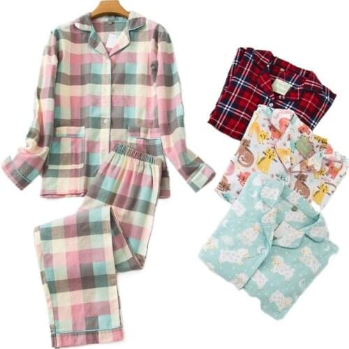 Dressing Gowns for Women New Style Ladies Flannel Cotton Long-sleeved Trousers Home Suit Autumn Winter Plaid Korean Pajamas