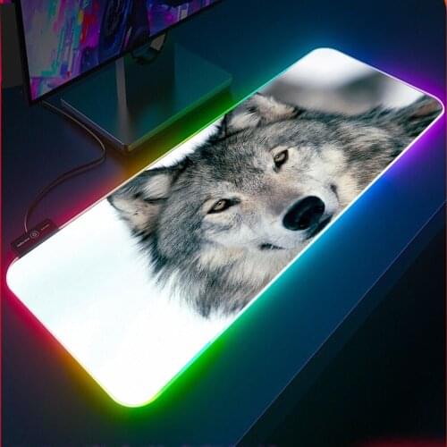 Mairuige Animal Wolf Game RGB Computer Mousepad LED Color Backlit Large Desk Mat Non-Slip Rubber Base Laptop PC Gaming Mouse Pad