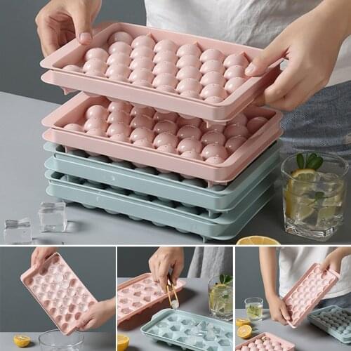 Creative Round Ice Tray with Lid Plastic Ice Cube Mold Refrigerator Spherical Ice Box Large Ice Mold Ice Box Kitchen Tools
