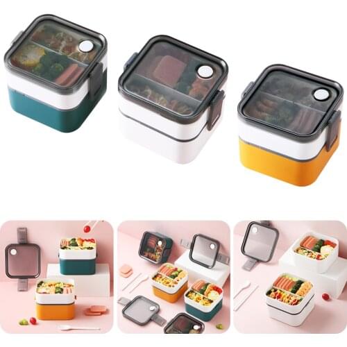 Bento Lunch Box 2 Compartments Lunch Container with Leak Proof Lid Dividers Food Storage Container for Office Student Travel